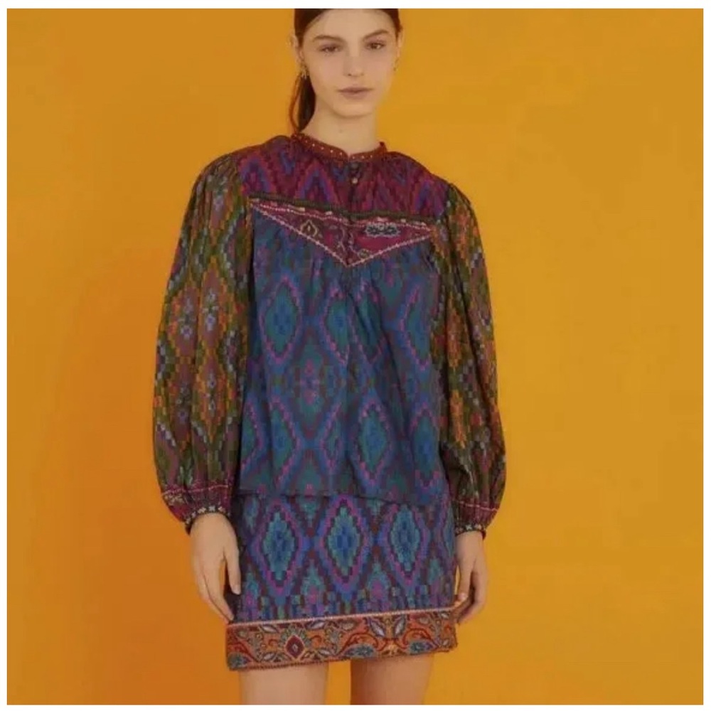 Farm Rio Tapestry Scarf Blue Quilted Mini Skirt  - Size XL - NEW